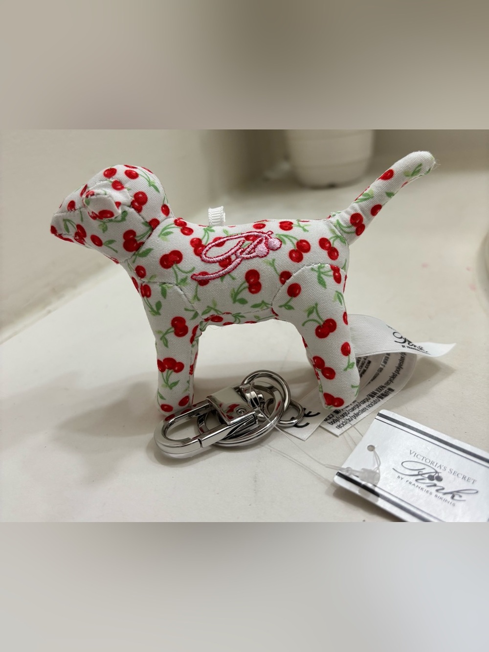 Victoria’s Secret PINK Cherry Pattern Dog w/ Keychain Clip